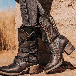 Freebird Cora Dark Brown Leather Combat Boots